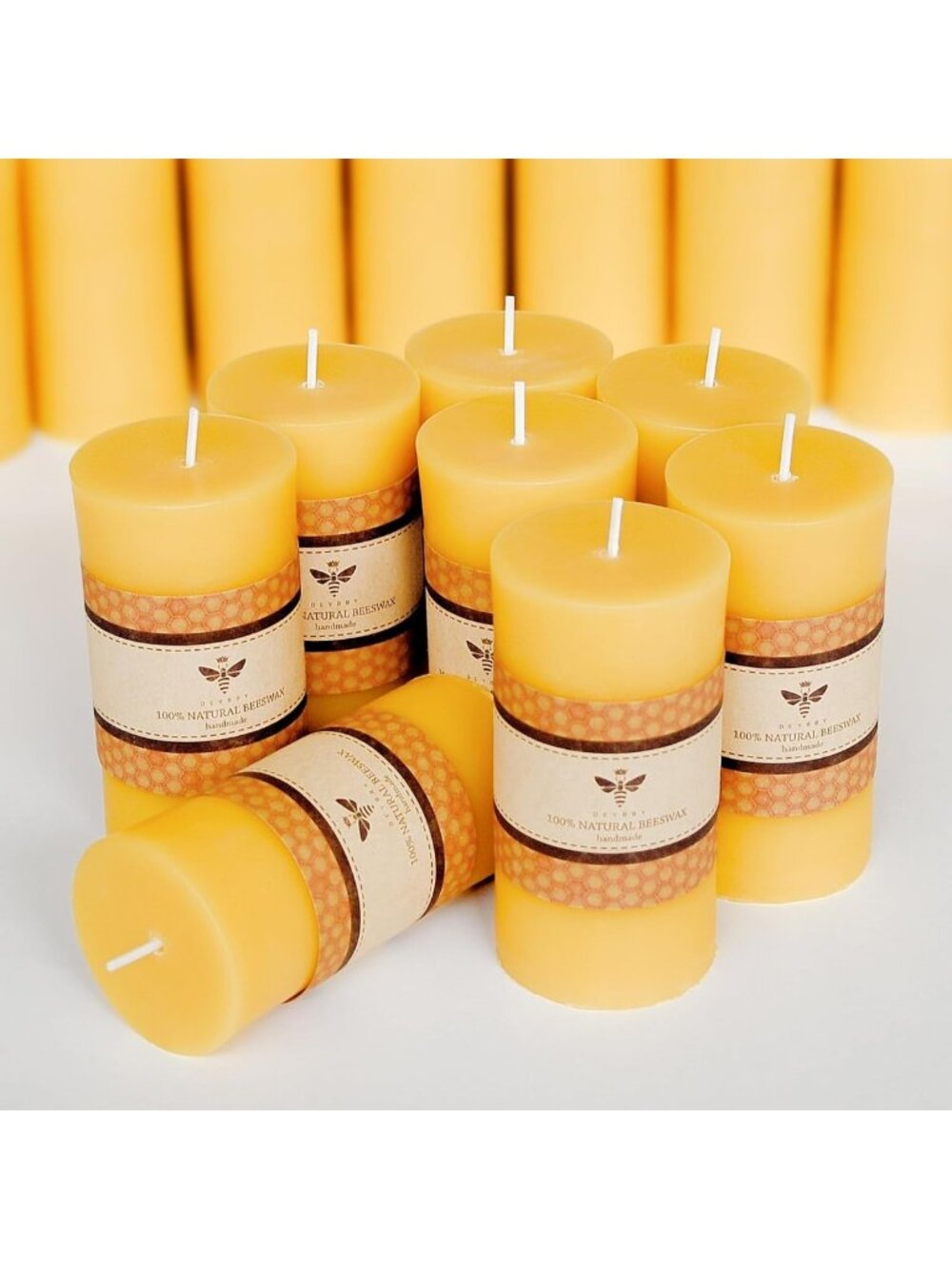Set of 8 Unscented Yellow Beeswax Pillar Candles - 2x4 Inch Eco-Friendly Decor